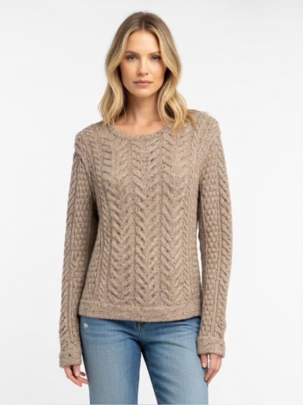 Rag & Bone Taupe Cable Crewneck Sweater